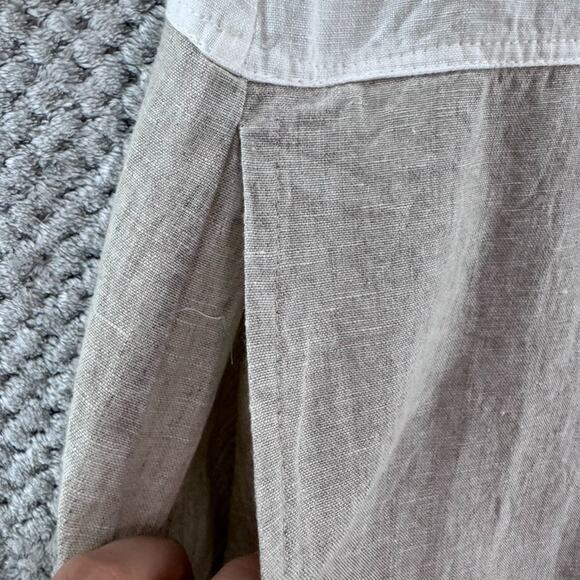 iLinen Top Womens M Beige Linen Colorblock Tunic Button Front Pockets Lagenlook - Picture 4 of 13